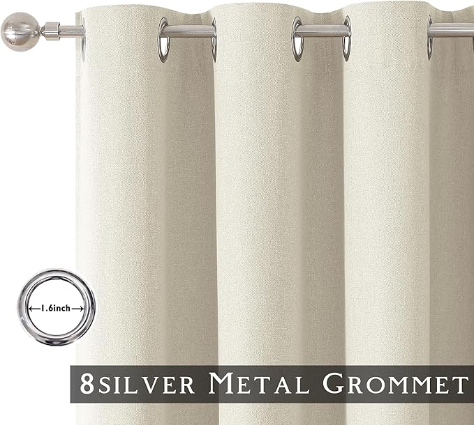 ChrisDowa 100% Blackout Birch Solid Curtains 84 Inches Long 2 Panels for Bedroom Living Room,Farmhouse Room Darkening Thermal Insulated Soundproof Grommet Top Window Treatment Drapes,52x84