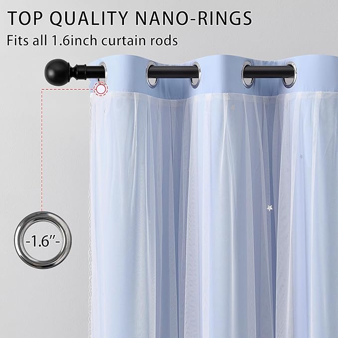 XiDi Blue Curtains for Bedroom, Girls Room Blackout Curtains, Kids Room Darkening Curtains, Light Blue Decor, 1 Panel Light Blue/52/63/1