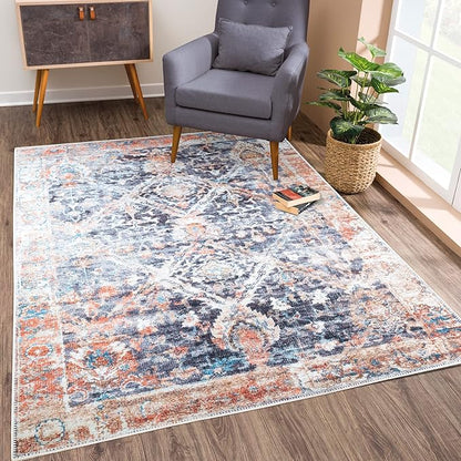 Bloom Rugs Washable Non-Slip 8' x 10' Rug - Orange/Black Traditional Area Rug for Living Room, Bedroom, Dining Room, and Kitchen - Exact Size: 8' x 10'