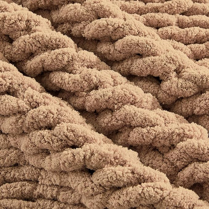 Carriediosa Chunky Knit Throw Blanket 60" X 80" Twin, 100% Hand Made Large Chenille Loop Yarn Soft Fluffy Throws for Couch Sofa Bed, Big Crochet Cozy Heavy Thick Cable Woven Blankets, Tan Brown