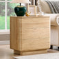 JXQTLINGMU 22" Modern Nightstand with Charging Station, Large Push-to-Open End Table, Wood Bedside Table w/Curved Profile Design, Handleless 3 Drawer Night Stand for Bedroom, Living Room, Natural Oak