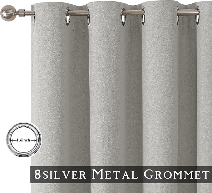 ChrisDowa 100% Blackout Light Grey Solid Curtains 108 Inches Long 2 Panels for Bedroom Living Room,Farmhouse Room Darkening Thermal Insulated Soundproof Grommet Top Window Treatment Drapes,52x108