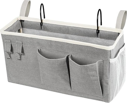 Loghot Bedside Caddy/Bedside Storage Bag Hanging Organizer for Bunk and Hospital Beds,Dorm Rooms Bed Rails,Can be Placed Glasses,Books,Mobile Phones,Keys (Grey)