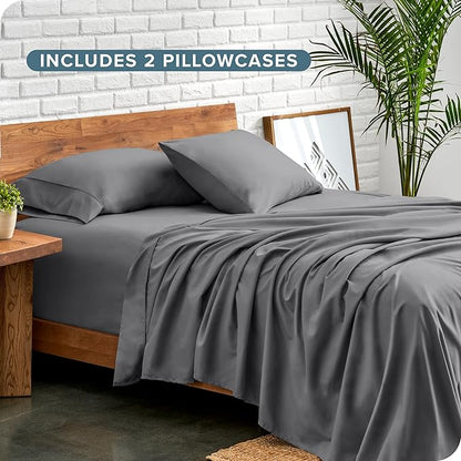 Bare Home Hotel Luxury Twin XL Sheet Set, Extra Soft - 4 Piece Set - Deep Pockets - Easy Fit - Cooling & Breathable - Wrinkle, Fade, Stain Resistant - Includes 2 Pillowcases (Twin XL, Grey)