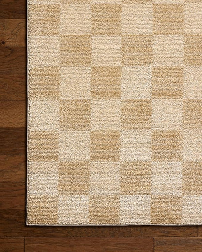 Loloi Chris Loves Julia Calvin Collection CLV-01 Wheat/Ivory 2'-3" x 3'-10" Accent Rug Checkered Neutral Soft Living Room Bedroom Carpet