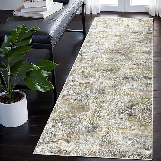 Runner Rug 2'x7' Abstract Washable Non-Slip Runners for Hallways Kitchen Entryway Laundry Room Modern Carpet Hallway Runner Mustard