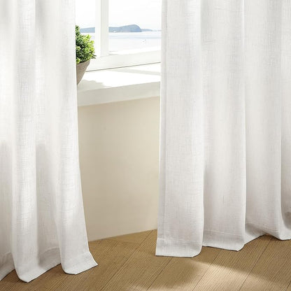 Off White Linen Pinch Pleated Curtains 80 Inches Long 2 Panels for Living Room Bedroom Beige White Textured Linen Pleated Hooks Rings Back Tab Boho Neutral Light Filter Curtain Drapes 80 Inch Length