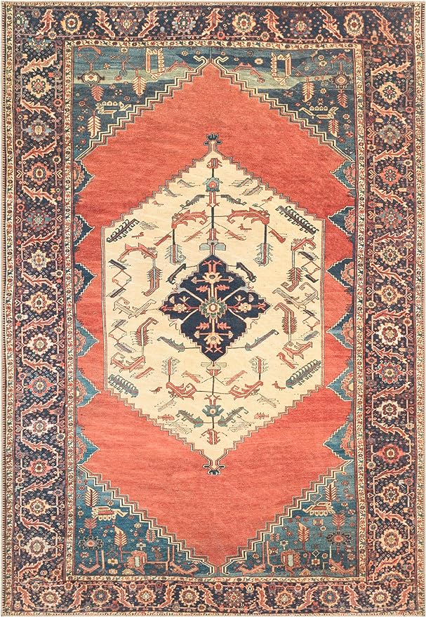 Keen Home Design 6x9 Rug - Machine Washable Area Rug with Non-Slip Backing, Ideal for Living Room, Dining Room, Bedroom - Vintage, Easy Clean, Durable, Low Pile Rug - (6' x 9')
