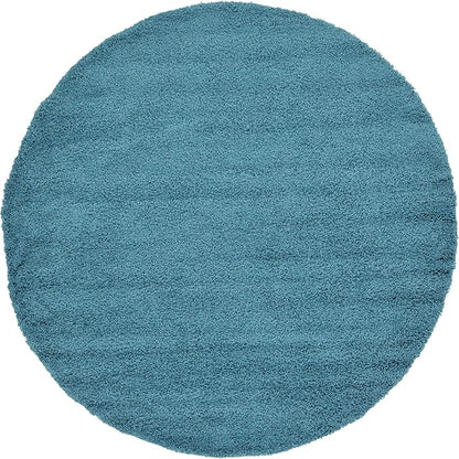 Unique Loom Solid Shag Collection Area Rug (8' Round, Deep Aqua Blue)