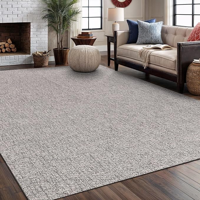 Easy Jute Rug 9x12 Indoor Outdoor Natural Rugs Solid Fiber Rug Woven Area Rug Boho Easy Clean Inside Carpet for Living Room Bedroom Dining Room Hallway or Outdoor Patio Porch (9 X 12 Silver)