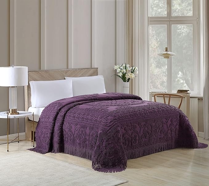 Beatrice Home Fashions Medallion Chenille Bedspread, King, Eggplant
