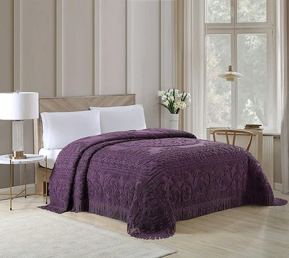 Beatrice Home Fashions Medallion Chenille Bedspread, Twin, Eggplant