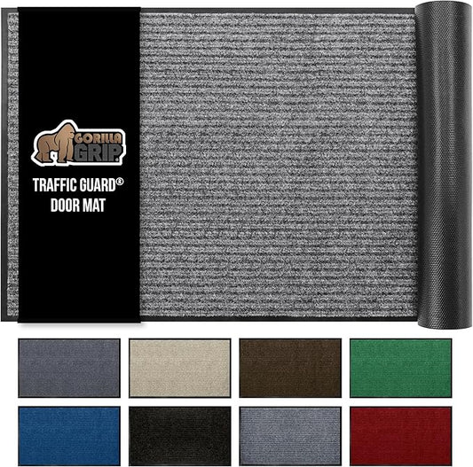 GORILLA GRIP Waterproof Traffic Guard Door Mat, 72x48, Heavy Duty Entryway Mats, Strong Rubber Back Commercial Utility Rugs for Office Hallway, Garage Floor and Home, Low Profile Carpet, Light Gray