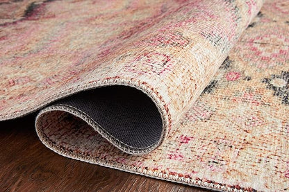 Loloi Layla Collection LAY-17 Pink/Lagoon 2'-6" x 7'-6" .13" Thick Runner Rug, Soft, Durable, Vintage Inspired, Distressed, Low Pile, Non-Shedding, Easy Clean, Printed, Living Room Rug