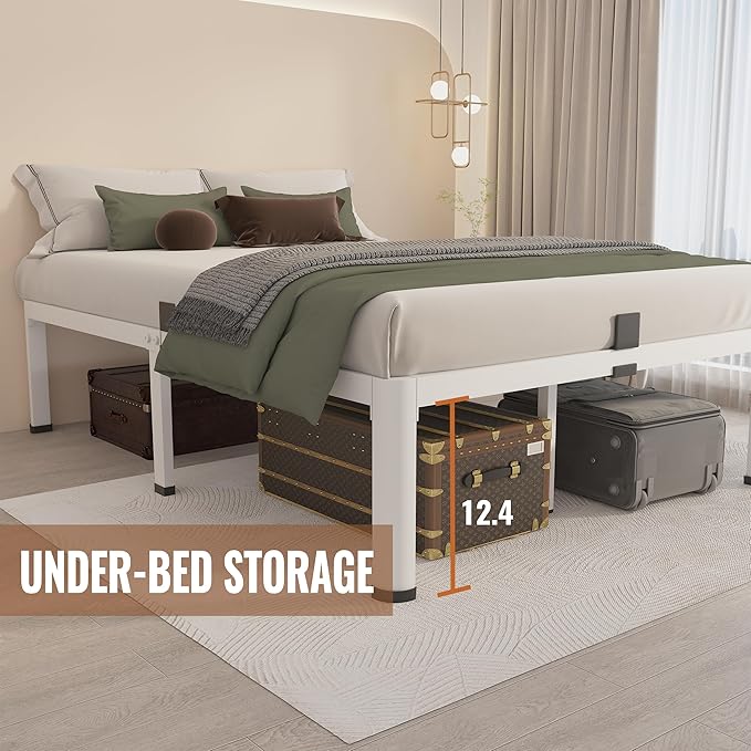 MAF 14 Inch King Metal Platform Bed Frame White with Round Corner Legs, 3000 LBS Heavy Duty Steel Slats Support, Noise Free, No Box Spring Needed, Easy Assembly