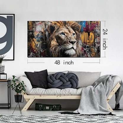 JuhaiArt Graffiti Wall Art Lion Picture Brown Wall Decor Animal Wall Art Canvas for Living Room Bedroom Home Office Prints Colorful Artwork 24" x 48"