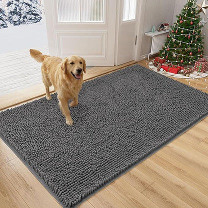 Amyracel Dirt Trapping Door Mat, 24" x 48" Large Absorbent Dog Door Mat for Muddy Paws, Quick Dry Non Slip Chenille Mud Mat for Dogs, Machine Washable Entry Indoor Entryway Rug for Inside Floor