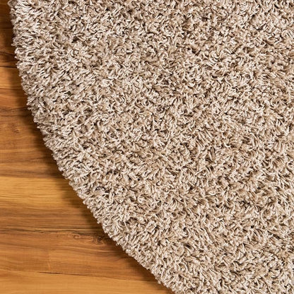 Unique Loom Solid Shag Collection Area Rug (7' 1" Round, Taupe)