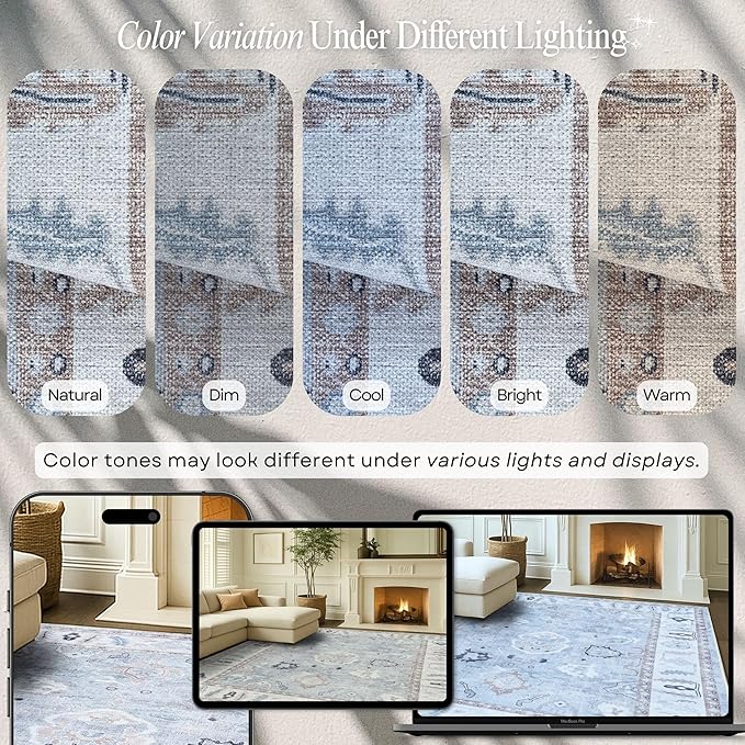 Fame Rugs Gray Modern Oushak Rug 5x7, Washable Vintage Turkish Colorful Oriental Antique Inspired Area Rugs, Luxury Living Room Bedroom (Gbeige, 6' x 9')