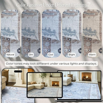 Fame Rugs Gray Modern Oushak Rug 5x7, Washable Vintage Turkish Colorful Oriental Antique Inspired Area Rugs, Luxury Living Room Bedroom (Gbeige, 6' x 9')