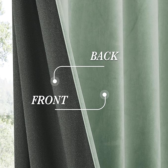 RYB HOME Mint Green Velvet Curtains 96 inches Long, Room Darkening, Floor-Length, Coastal Style Back Tab Velvet Drapes for Nursery Living Room Office, 52" W x L96 L, Auqa