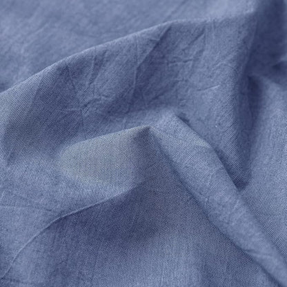 MooMee Fitted Bottom Sheet Only 100% Washed Cotton Linen Like Textured Breathable Durable Soft Comfy Deep Pocket Fits Mattress up to 17" (Blue, King)