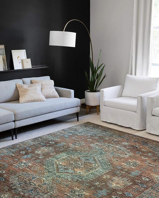 Loloi Skye Collection SKY-07 Terracotta/Sky 6'-0" x 6'-0" Round Area Rug