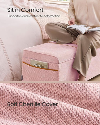 SONGMICS Storage Ottoman Bench, Storage Chest, 15.7 x 43.3 x 15.7 Inches, End of Bed Bench, 27 Gal. (103 L), for Bedroom, Entryway, Living Room, Jelly Pink ULSF533R01