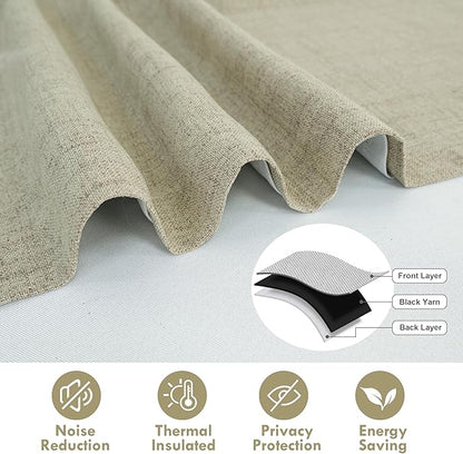 DriftAway Double Layer Linen Blackout Tie Up Curtains Thermal Insulated Fully Lined Balloon Roman Shade Bathroom Window Adjustable Rod Pocket for Small Window 25 Inch by 47 Inch Light Khaki Linen