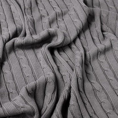100% Cotton Cable-Knit Throw Blanket: 60" x 70", Ultra Soft, Breathable, All-Season Comfort & Versatility, Ideal for Couch, Bed, Travel and Gifting (Grey)