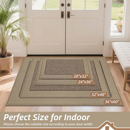 BEQHAUSE Indoor Door Mat 20" x 32", Dirt Trapper Door Mats Non-Slip Entryway Rugs Washable, Resist Dirt Absorbent Welcome Mat, Low Profile Floor Mats for Front Back Door and Entryway, Taupe