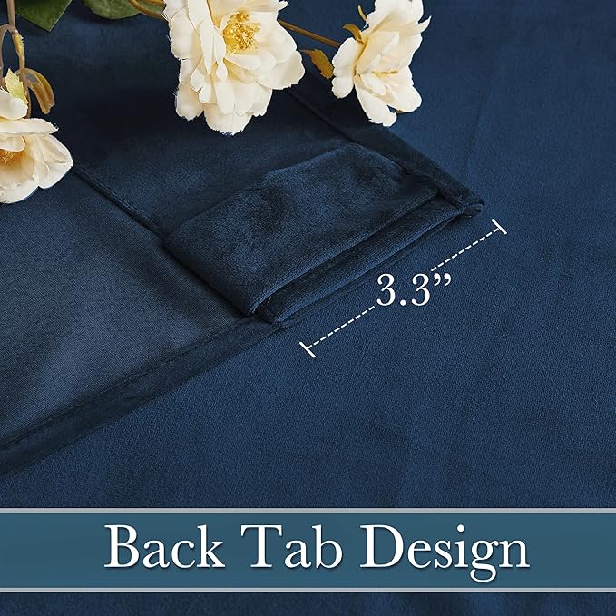 RYB Home Blue Velvet Curtains 90 inches - Blackout Curtains for Living Room, Thermal Insulated Noise Reducing Panels Soft Luxury Window Decor for Kids Bedroom, Navy Blue, W52 x L90 inches, 2 Panels