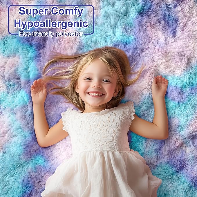 PAGISOFE Machine Washable Rainbow Runner Rugs for Girls Bedroom Hallway Plush Fluffy Purple Rug 3x5 Ft,Soft Carpet for Living Room, Non-Slip Indoor Floor Rugs for Nursery Kids Girls Room Home Decor