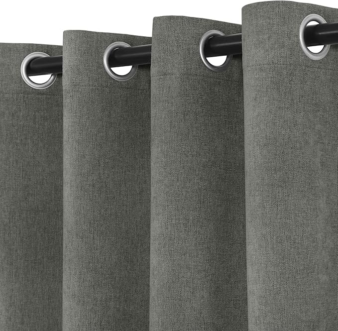 Macochico 100% Blackout Chenille Curtains Thermal Insulated Noise Reducing Velvet Draperies for Living Room Bedroom Hotel Rock Grey Blackout Curtains Grommet Top with Tieback 84" Wx84 L 1 Panel