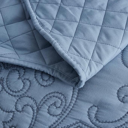 CHIXIN Oversized King Bedspread 128x120 Extra Wide - Lightweight Bedding Cover - Beautiful Stitching - 5 Piece Reversible Bedspread - Luxury Damask Paisley Pattern (King/Cal King, Ashley Blue)