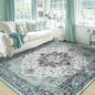 Area Rugs 5'x7' Washable Non-Slip, Floral Vintage Distress Print Pattern Medallion Carpet for Living Room Bedroom Dining Room, Green Navy Blue White Red Teal Colorful