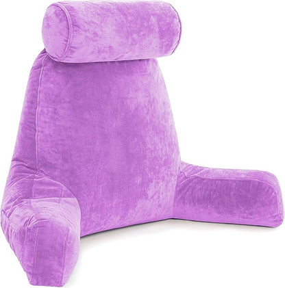 Husband Pillow XXL – Reading Pillow Bed Chair with Arms & Back Support – Light Purple - Back Pillow for Beds Sitting Up – Bed Rest Arm Pillow – Comfy Reading Pillow for Adults