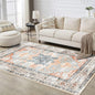 3x5 Rug, Small Area Rug for Living Room, Bedroom, Kitchen, Machine Washable Non-Slip Throw Rug, Vintage Distressed Floral Carpet for Entryway Nursery Dinner Room, Orange