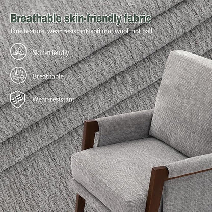 Accent Chairs for Living Room Set of 2, Modern Arm Chairs for Bedroom, Wooden Upholstered Mid Century Accent Chairs, Grey