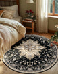 Area Rugs 4ft Washable Non-Slip, Floral Vintage Distress Print Pattern Medallion Carpet for Living Room Bedroom Dining Room, Black Brown Neutral Dark Tan