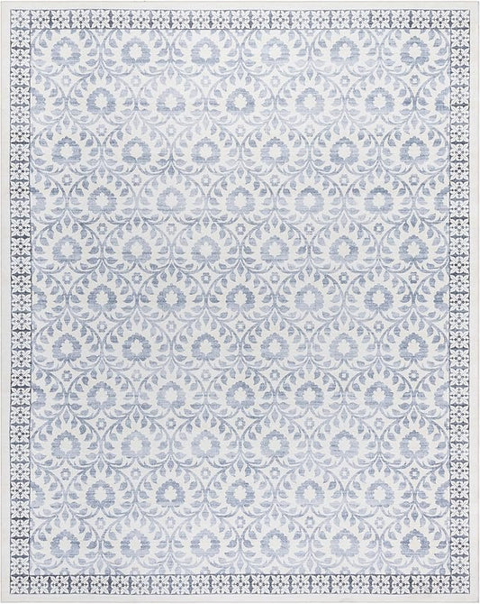 Gertmenian Indoor Boho Area Rug | Home Decor for Entryway, Bedroom, Living Room, Office, Kitchen | Non Slip, Soft, Printed Accent Rugs | Esme, Blue, 9x13 Extra Large, 24556