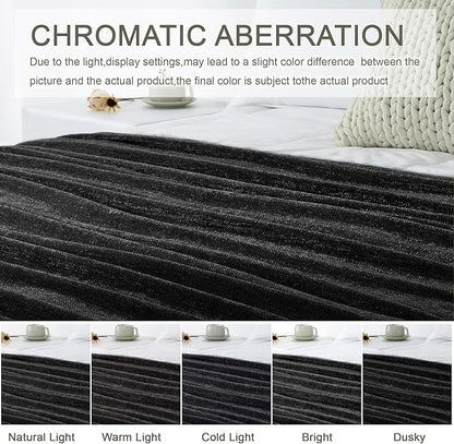 Chenille Throw Blanket for Couch 60"X 80" Twin, Soft Cozy Throws with Fringe Tassel for Bed Sofa Chair Cover, Lightweight Knitted Decorative Boho Blankets for Living Room, Black