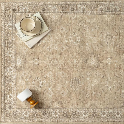 2x8 Brown Runner Rug Hallway Non Slip Kitchen Vintage Distressed Long Carpet Indoor Machine Washable Traditional Floral Bedroom Accent Throw Rug for Office Laundry Bathroom Dining Living Room