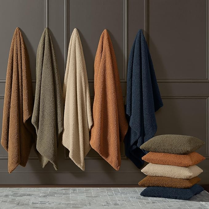 HiEnd Accents Teddy Throw Blanket, 60x90 inch, Dark Oak, Oversized Boucle Throw Blanket, Soft Cozy Classic Chic Casual Heavy Blanket, Modern Rustic Plush Comfy Warm Blanket for Bed, Sofa