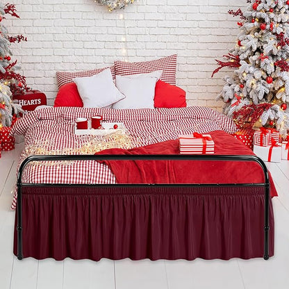Biscaynebay Wrap Around Bed Skirts with Split Corners for Queen Beds 14" Drop, Burgundy Elastic Dust Ruffles Adjustable Easy Fit Wrinkle & Fade Resistant Silky Luxurious Fabric Machine Washable