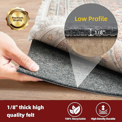 BAGAIL Felt and Natural Rubber Backing Rug Pads 1/8” Thick, 3 x 5 Ft Non Slip Rug Gripper Keep Rugs in Place, Under Area Rug Protective Cushioned Pads, Carpet Runners, Hardwood Floors Protection
