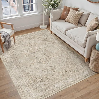 Brown 3x5 Area Rug Washable Vintage Carpet for Entryway Office Soft Retro Floral Kitchen Low Pile Thin Door Mat Non Slip Central Medallion Throw Rug for Bathroom Bedroom Dining Living Room