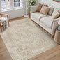 Brown 3x5 Area Rug Washable Vintage Carpet for Entryway Office Soft Retro Floral Kitchen Low Pile Thin Door Mat Non Slip Central Medallion Throw Rug for Bathroom Bedroom Dining Living Room