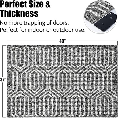 Indoor Doormat 32"x 48", Absorbent Front Back Door Mat Floor Mats, Rubber Backing Non Slip Door Mats Inside Mud Dirt Trapper Entrance Door Rug Carpet, Machine Washable Low Profile-Black Time Cloister