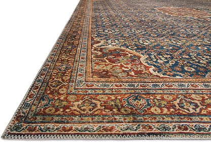 Loloi Layla Collection LAY-09 Cobalt Blue/Spice 2'-3" x 3'-9" .13" Thick Accent Rug, Soft, Durable, Vintage Inspired, Distressed, Low Pile, Non-Shedding, Easy Clean, Printed, Living Room Rug